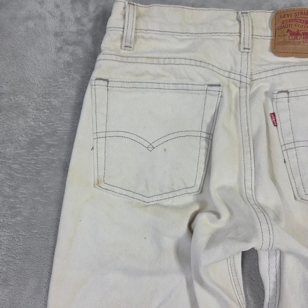 Vintage 70s Levis Made USA White Straight Leg Denim Jeans 29x34‎ Retro Thrashed